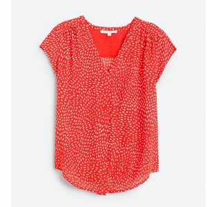 Monday Fun Orange V-Neck Cap Sleeve Blouse, Size S